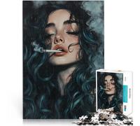 Jigsaw Puzzles 1000 Pieces for Adults Woman addicted to smoking Made of wood for ages 14 and over educational learning Great Gift。size：50x75cm/19.68x29.52inch