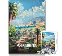 Jigsaw Puzzles 1000 Pieces for Teenagers Alexandria, Egypt Travel Poster Impossible Game Presents for Women Secret Santa Gifts Size 38x52cm