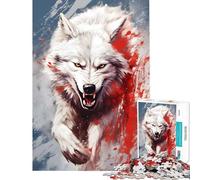 Jigsaw Puzzles 1000 Pieces for Teenagers Angry White Wolf Splatter Fun at Home Activities, Home Decoration Relaxing Games for Age 14+ Game (38x52cm)