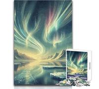 Jigsaw Puzzles 1000 Pieces for Teenagers Aurora Borealis over Frozen Landscape Perfect for Relaxing Evenings Tight Fit Precision Cut Play Toy Size 38x52cm