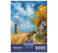 Jigsaw Puzzles 1000 Pieces for Teenagers Autumn Landscape with Windmill And Barn Adult Jigsaw Relax Games Precision Cutting Stress Reduction Gifts 52x38cm/1000pcs