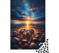 Jigsaw Puzzles 1000 Pieces for Teenagers Beach Sunset Heart Rocks Jigsaw Puzzle Relaxing Games Analysis And Logic Stress Reduction Gifts 38x26cm/1000pcs