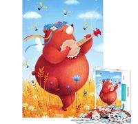 Jigsaw Puzzles 1000 Pieces for Teenagers Bear Playing Banjo in Flower Field Jigsaw 1000 Pieces Home Decoration Toys Wall Decoration Deal As Gifts for The Whole Family (38x52cm)