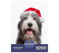 Jigsaw Puzzles 1000 Pieces for Teenagers Bearded Collie with Santa Hat Jigsaw Puzzle Fun Games Hand Speed Race Unique Birthday And Gifts 52x38cm/1000pcs