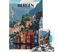 Jigsaw Puzzles 1000 Pieces for Teenagers Bergen, Norway Cityscape Puzzle for Adults Hands-on Game Difficult Hard Stress Reduction Gifts (Size 50x75cm)