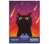 Jigsaw Puzzles 1000 Pieces for Teenagers Black Cat Under Shooting Stars Jigsaw for Adults Toy Wall Decor Precision Cutting Stress Reduction Gifts 38x26cm/1000pcs
