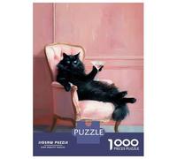 Jigsaw Puzzles 1000 Pieces for Teenagers Black Cat with Martini in Pink Chair Jigsaws for Adults Relax Games Staycation Kill Time Help The Brain Exercise 70x50cm/1000pcs