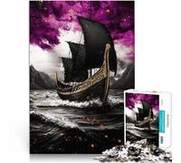 Jigsaw Puzzles 1000 Pieces for teenagers Black Viking Ship on Stormy Sea Mustermontage Geschenkideen75x50cm