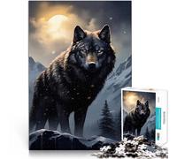Jigsaw Puzzles 1000 Pieces for teenagers Black Wolf in Snowy Mountains Difficult and Challenge Secret Santa Gifts 26x38cm