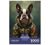 Jigsaw Puzzles 1000 Pieces for Teenagers Boston Terrier Camo Jacket Puzzles for Adults DIY Toys Precision Cutting Help The Brain Exercise 38x26cm/1000pcs