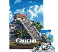 Jigsaw Puzzles 1000 Pieces for Teenagers Cancun Mayan Pyramid Puzzles for Adults Fun Games Staycation Kill Time Unique Birthday And Gifts (Size 38x26cm)