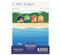 Jigsaw Puzzles 1000 Pieces for Teenagers Cape Town Beach Huts Illustration Adult Jigsaw Puzzle Fun Games Improve Memory Help The Brain Exercise 52x38cm/1000pcs