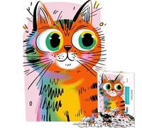 Jigsaw Puzzles 1000 Pieces for Teenagers Cartoon Orange Cat with Big Eyes Help The Brain Exercise Analysis And Logic Fun Games for And 14 Years And over (38x26cm)