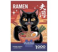 Jigsaw Puzzles 1000 Pieces for Teenagers Cat Eating Ramen Illustration Puzzles for Adults Relaxing Games Stress Reliever Help The Brain Exercise 38x26cm/1000pcs