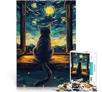 Jigsaw Puzzles 1000 Pieces for teenagers Cat Gazing at Starry Night Familienspaß Geburtstagsgeschenk, Geschenke75x50cm