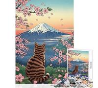 Jigsaw Puzzles 1000 Pieces for Teenagers Cat Gazing Mount Fuji Family Game Learning Educational Educational Toy Artists Collection, Fine Art (50X75CM)