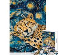 Jigsaw Puzzles 1000 Pieces for Teenagers Cheetah Sleeping in Starry Night Style Fun Games for The Whole Family Educational Toy Artists Collection, Fine Art (38X52cm)