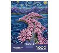 Jigsaw Puzzles 1000 Pieces for Teenagers Cherry Blossom Path Under Starry Night Jigsaw Puzzle Fun Games For Family Fun Deal As Gifts for The Whole Family 38x26cm/1000pcs