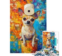 Jigsaw Puzzles 1000 Pieces for Teenagers Chihuahua with Toilet Paper Hat Jigsaw 1000 Piece Relaxing Games Gifts Birthday Analysis And Logic (Size 38x52cm)
