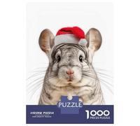 Jigsaw Puzzles 1000 Pieces for Teenagers Chinchilla Wearing A Santa Hat Adult Jigsaw Hands-on Game Presents for Women for Birthday, Chrismas 38x26cm/1000pcs