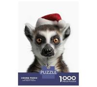 Jigsaw Puzzles 1000 Pieces for Teenagers Christmas Lemur with Santa Hat Puzzles for Adults Brain Teaser Game Analysis And Logic Unique Birthday And Gifts 52x38cm/1000pcs