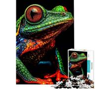 Jigsaw Puzzles 1000 Pieces for Teenagers Colorful Frog Portrait on Black Background Puzzles for Adults Fun Games Staycation Kill Time Unique Birthday And Gifts (Size 50x75cm)