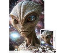Jigsaw Puzzles 1000 Pieces for Teenagers Cosmic Grey Alien Portrait Brain Teaser Game Hand Speed Race Anti-Stress Toys Christmas Birthday Gifts (38X52CM)