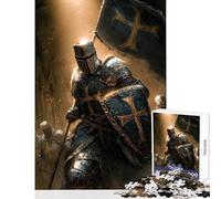 Jigsaw Puzzles 1000 Pieces for Teenagers Crusader Knight with Flag And Shield Joyful Shared Home Pastime Fun Thoughtful Selection (38x52cm)