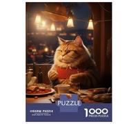Jigsaw Puzzles 1000 Pieces for Teenagers Cute Cat Eating Restaurant Teenager Puzzles Relax Games Stress Reliever Deal As Gifts for The Whole Family 38x26cm/1000pcs