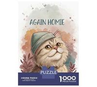 Jigsaw Puzzles 1000 Pieces for Teenagers Cute Cat Wearing A Beanie Jigsaws for Adults Relax Games Staycation Kill Time Help The Brain Exercise 38x26cm/1000pcs