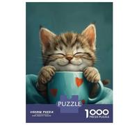 Jigsaw Puzzles 1000 Pieces for Teenagers Cute Grey Tabby Cat Coffee Jigsaw for Adults Toy Wall Decor Precision Cutting Stress Reduction Gifts 38x26cm/1000pcs
