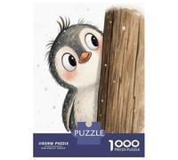 Jigsaw Puzzles 1000 Pieces for Teenagers Cute Penguin Peeking Behind A Wooden Post Puzzles for Adults Relaxing Games Stress Reliever Help The Brain Exercise 38x26cm/1000pcs