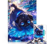 Jigsaw Puzzles 1000 Pieces for teenagers Cute Pug in the Rain Für Familienspaß Wunschliste mit dem Weihnachtsmann38x26cm
