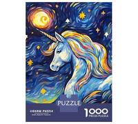 Jigsaw Puzzles 1000 Pieces for Teenagers Cute Starry Night Unicorn Jigsaw for Adults Toy Wall Decor Precision Cutting Stress Reduction Gifts 52x38cm/1000pcs