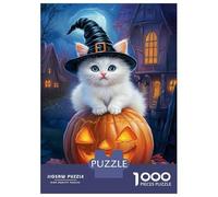 Jigsaw Puzzles 1000 Pieces for Teenagers Cute Witch Cat on Pumpkin Adult Jigsaw Puzzle Fun Games Improve Memory Help The Brain Exercise 52x38cm/1000pcs