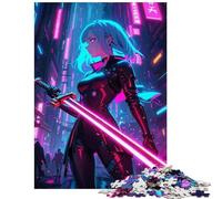 Jigsaw Puzzles 1000 Pieces for Teenagers Cyberpunk Anime Girl with Neon Sword Educational Challenge But Fun And Humorous DIY Toys for And from 14 Years And over (50x75cm)