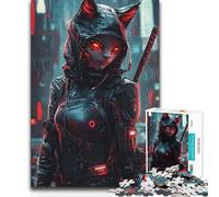 Jigsaw Puzzles 1000 Pieces for Teenagers Cyberpunk Catgirl Warrior Challenging Game Toys Pattern Assembly Gifts Ideas (38x26cm)