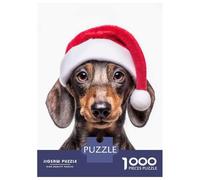 Jigsaw Puzzles 1000 Pieces for Teenagers Dachshund Dog with Santa Hat Jigsaw Puzzle Fun Games Hand Speed Race Unique Birthday And Gifts 52x38cm/1000pcs