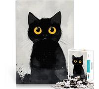 Jigsaw Puzzles 1000 Pieces for teenagers Dark Black Cat with Big Yellow Eyes Quizspiel Für Paare geeignet75x50cm