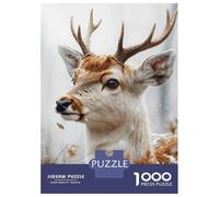 Jigsaw Puzzles 1000 Pieces for Teenagers Deer in Winter Snowfall Portrait Jigsaw for Adults Toy Wall Decor Precision Cutting Stress Reduction Gifts 38x26cm/1000pcs