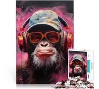Jigsaw Puzzles 1000 Pieces for teenagers Dj Monkey with Headphones Spielspielzeug Geburtstagsgeschenk, Geschenke75x50cm