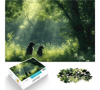 Jigsaw Puzzles 1000 Pieces for teenagers Dogs in Sunlit Forest Familienspaß eignet sich ideal als Geschenk für die ganze Familie52x38cm
