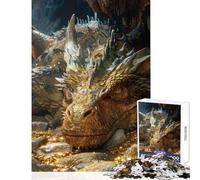 Jigsaw Puzzles 1000 Pieces for Teenagers Dragon Lying on Gold Coins Educational Toy Birthday Gifts Educational Games Help The Brain Exercise size 50x75cm