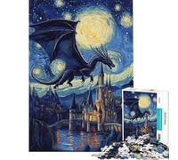 Jigsaw Puzzles 1000 Pieces for Teenagers Dragon's Flight Over Starlit Castle Jigsaw 1000 Piece Relaxing Games Gifts Birthday Analysis And Logic (Size 50x75cm)