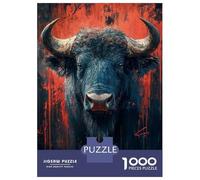 Jigsaw Puzzles 1000 Pieces for Teenagers Dramatic Buffalo Portrait with Red Accents Adult Jigsaw Hands-on Game Presents for Women for Birthday, Chrismas 52x38cm/1000pcs