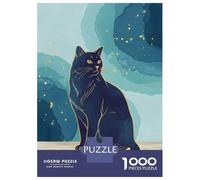 Jigsaw Puzzles 1000 Pieces for Teenagers Elegant Black Cat Illustration with Gold Accents Jigsaws for Adults Fun Games Perfect Decoration Unique Birthday And Gifts 70x50cm/1000pcs