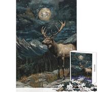 Jigsaw Puzzles 1000 Pieces for Teenagers Elk Under Moonlight Family Game Learning Educational Educational Toy Artists Collection, Fine Art (38X26CM)
