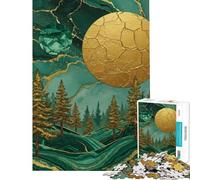 Jigsaw Puzzles 1000 Pieces for Teenagers Emerald Forest with Golden Celestial Bodies Jigsaw for Adults Toy Wall Decor Improve Memory Unique Birthday And Gifts (Size 38x26cm)