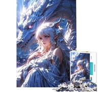 Jigsaw Puzzles 1000 Pieces for Teenagers Enchanted Bond︰ Elven Maiden And Mystic Dragon Help The Brain Exercise Analysis And Logic Fun Games for And 14 Years And over (50x75cm)