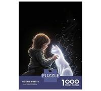 Jigsaw Puzzles 1000 Pieces for Teenagers Ethereal Bond - Glowing Cat And Child Art - Mystical Connection Portrait Adult Jigsaw Puzzle Relax Games Analysis And Logic Unique Birthday And Gifts 52x38cm/1